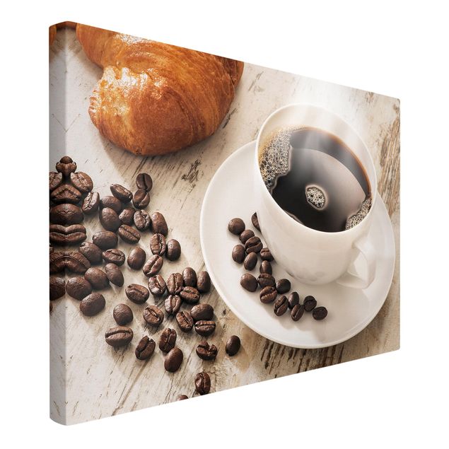 Cuadros decorativos modernos Steaming coffee cup with coffee beans