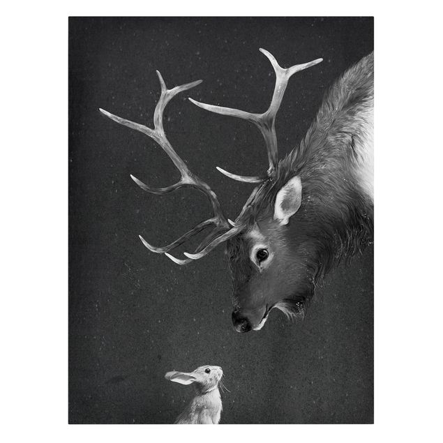 Lienzos blanco y negro Illustration Deer And Rabbit Black And White Drawing