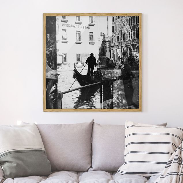 Pósters enmarcados en blanco y negro Venice Reflections