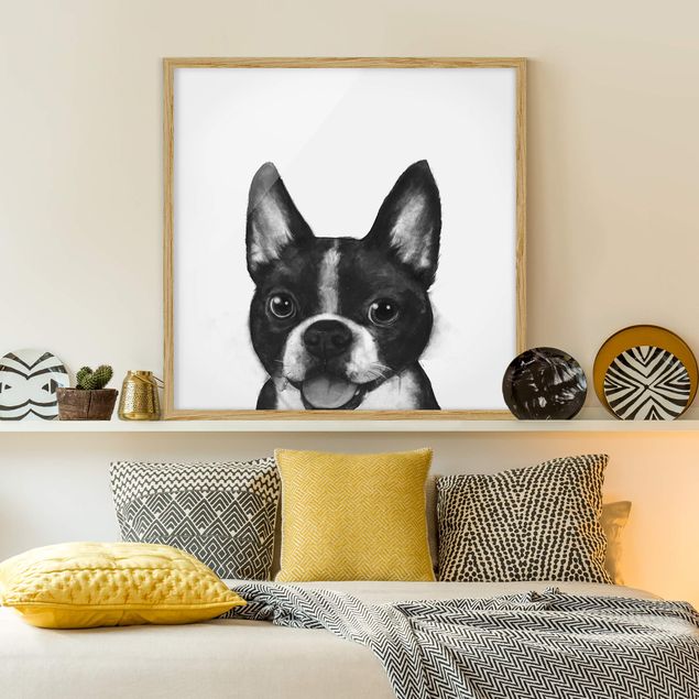 Cuadros de perros Illustration Dog Boston Black And White Painting