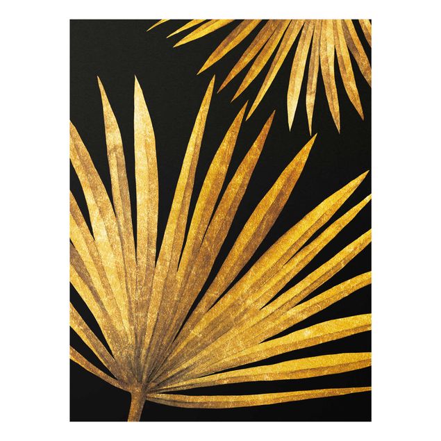 Cuadros flores Gold - Palm Leaf On Black