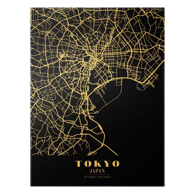 Lienzos blanco y negro Tokyo City Map - Classic Black