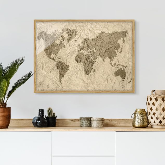 Decoración en la cocina Paper World Map Beige Brown