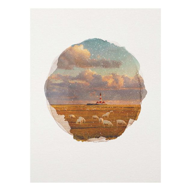 Cuadros con mar WaterColours - North Sea Lighthouse With Sheep Herd