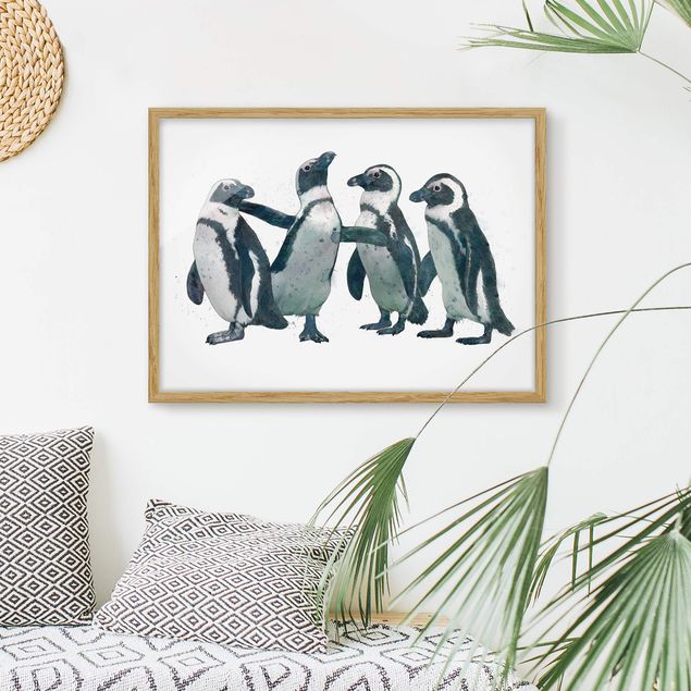 Decoración cocina Illustration Penguins Black And White Watercolour