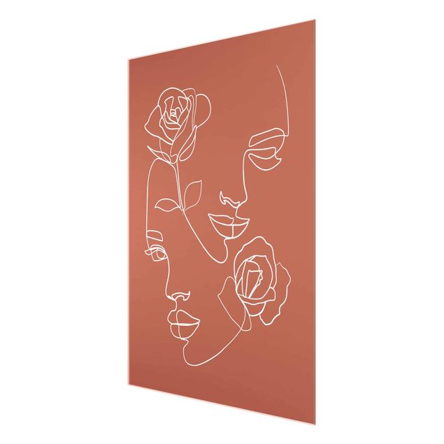 Cuadros de plantas naturales Line Art Faces Women Roses Copper