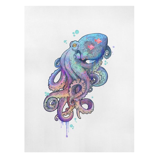 Lienzos de cuadros famosos Illustration Octopus Violet Turquoise Painting