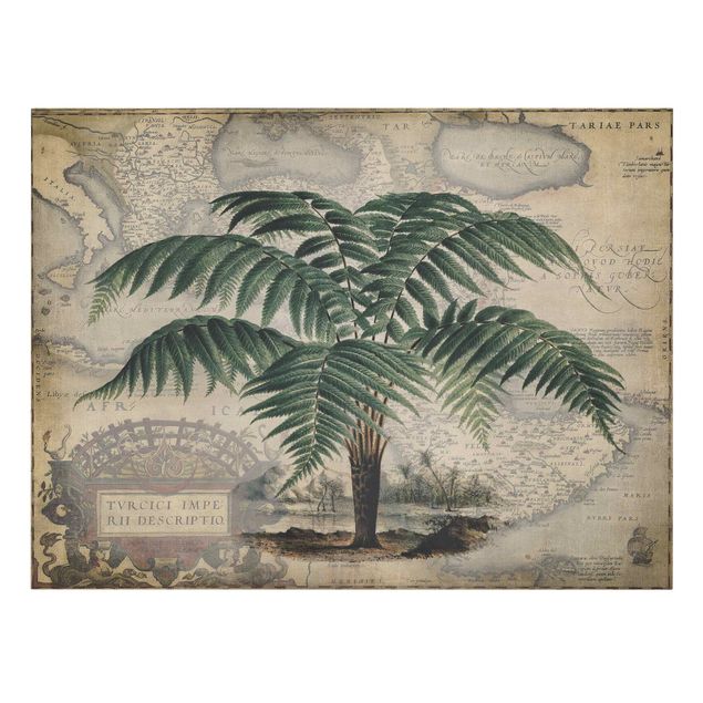 Cuadros flores Vintage Collage - Palm And World Map