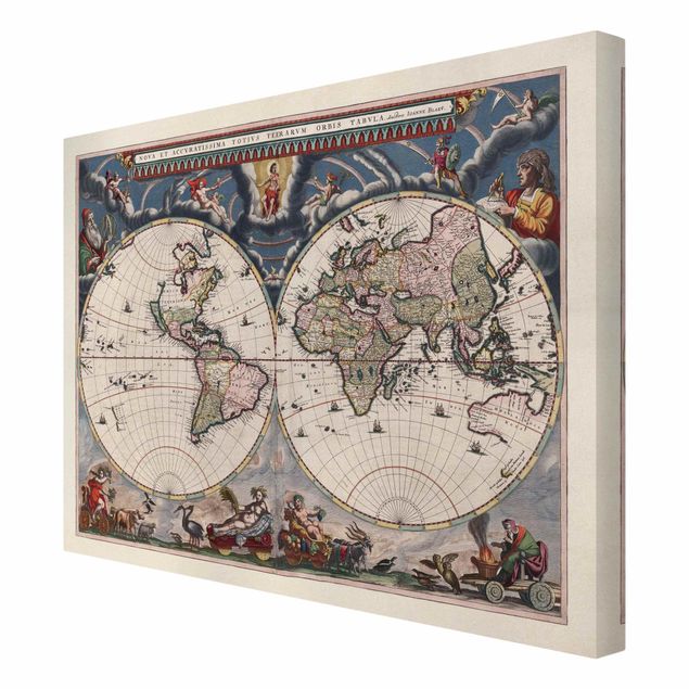Cuadros en lienzo Historic World Map Nova Et Accuratissima Of 1664