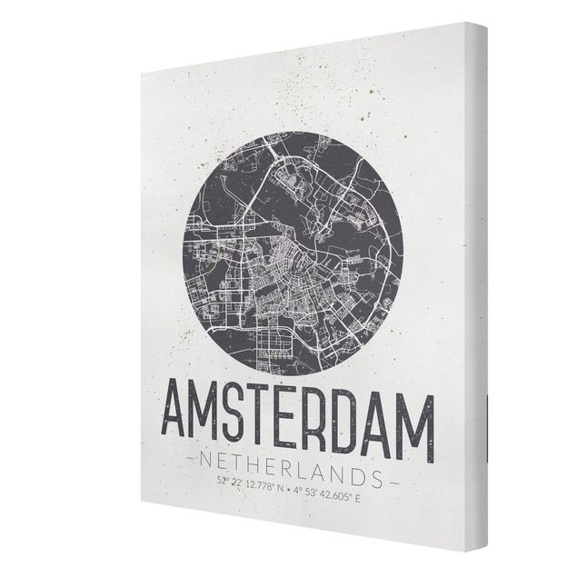 Cuadros en blanco y negro Amsterdam City Map - Retro