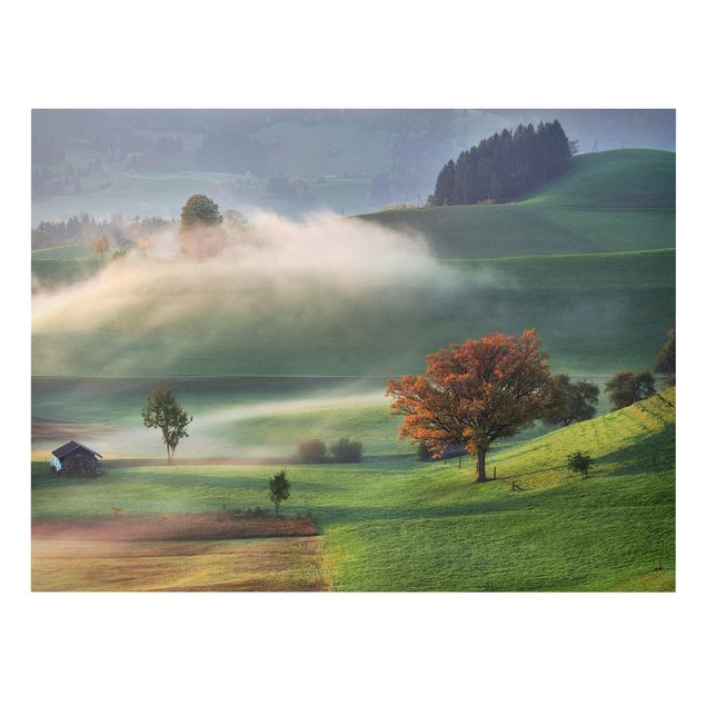 Cuadros de paisajes de montañas Misty Autumn Day Switzerland