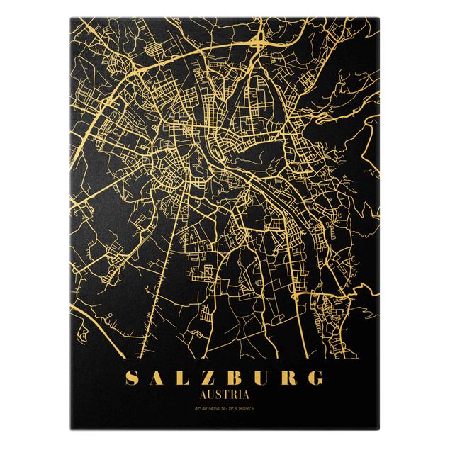 Cuadros decorativos Salzburg City Map - Classic Black