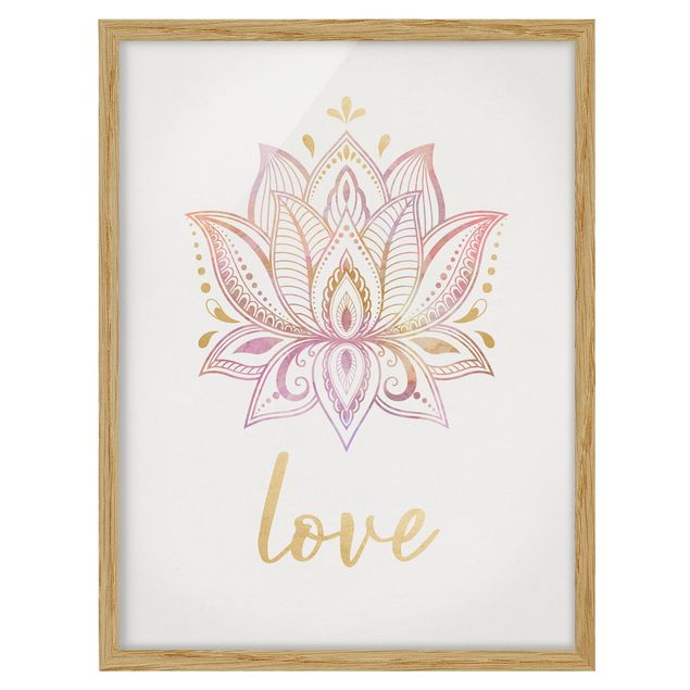 Cuadros de mandalas Lotus Illustration Love Gold Light Pink