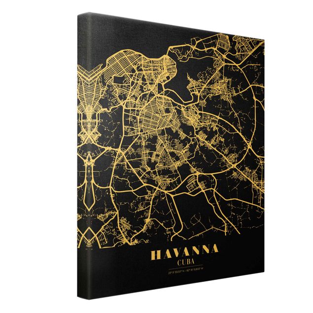 Cuadros en lienzo Havana City Map - Classic Black