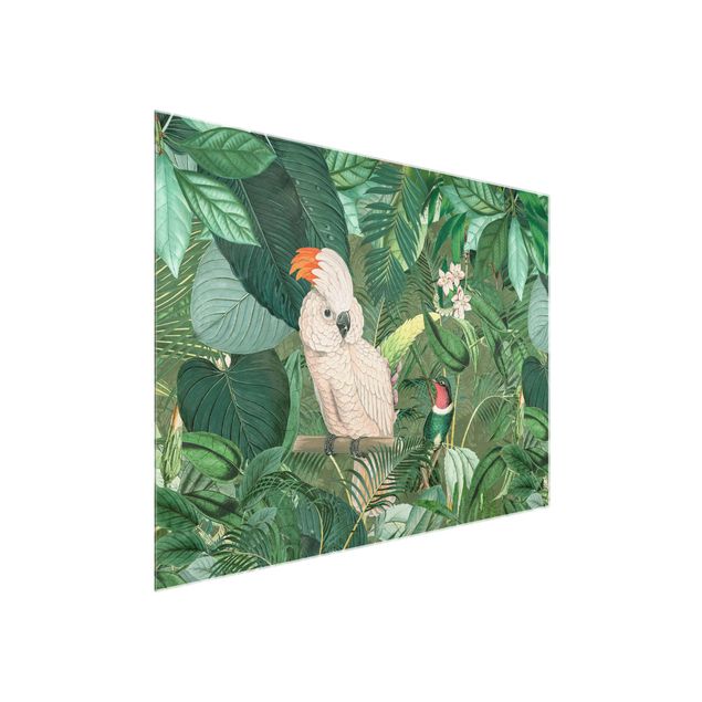 Cuadros de flores modernos Vintage Collage - Kakadu And Hummingbird