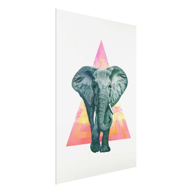 Cuadros de cristal animales Illustration Elephant Front Triangle Painting