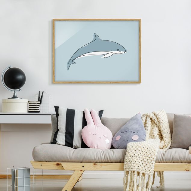 Cuadros peces Dolphin Line Art