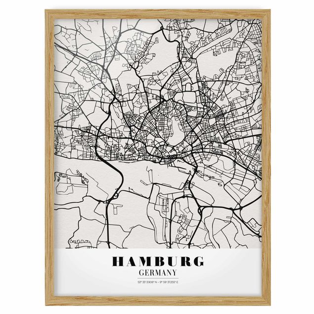 Pósters enmarcados con frases Hamburg City Map - Classic