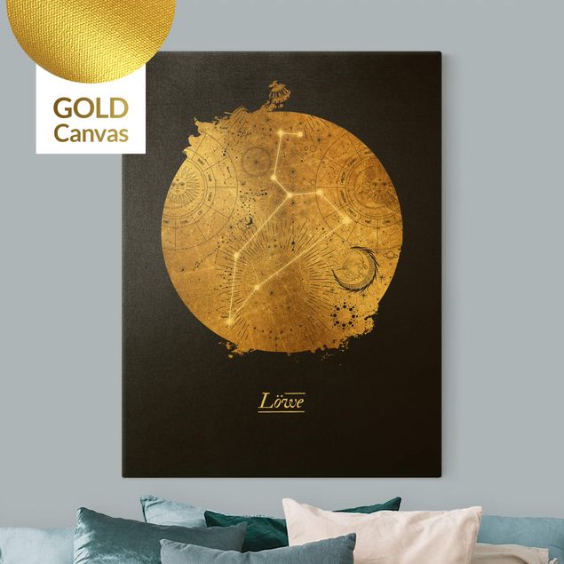 Lienzos espirituales Zodiac Sign Leo Gray Gold