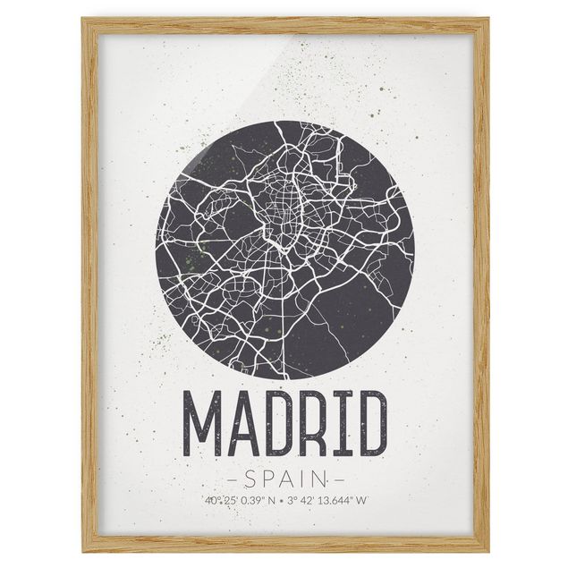 Pósters enmarcados con frases Madrid City Map - Retro