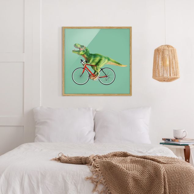 Pósters enmarcados de cuadros famosos Dinosaur With Bicycle
