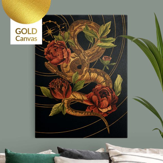 Cuadros plantas Snake With Roses Black And Gold IV