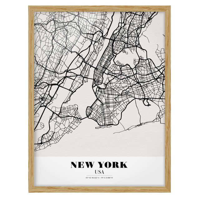 Pósters enmarcados de mapamundi New York City Map - Classic