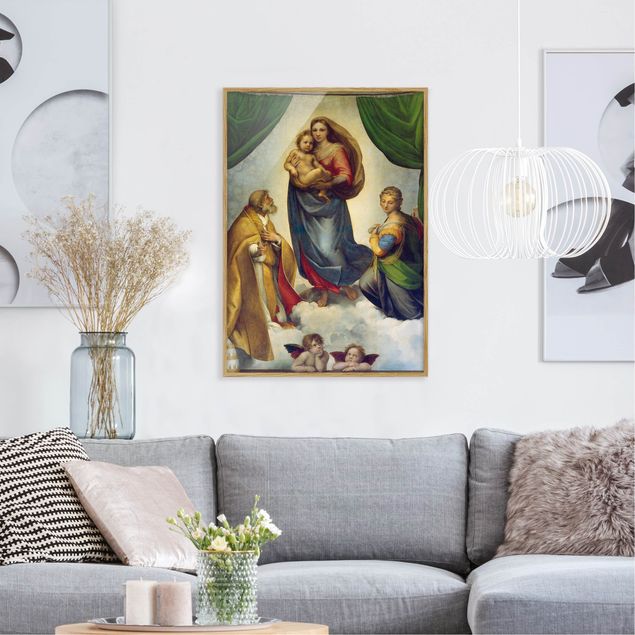Pósters enmarcados de cuadros famosos Raffael - The Sistine Madonna