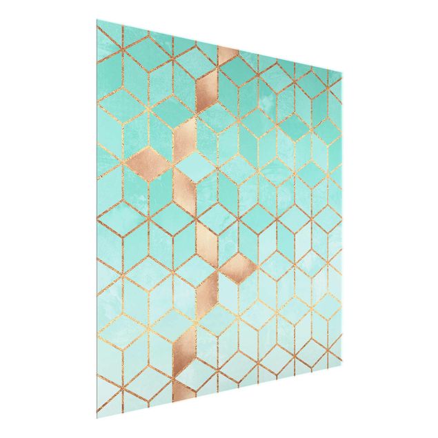 Cuadros de cristal abstractos Turquoise White Golden Geometry