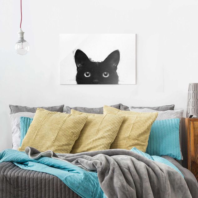 Decoración cocina Illustration Black Cat On White Painting