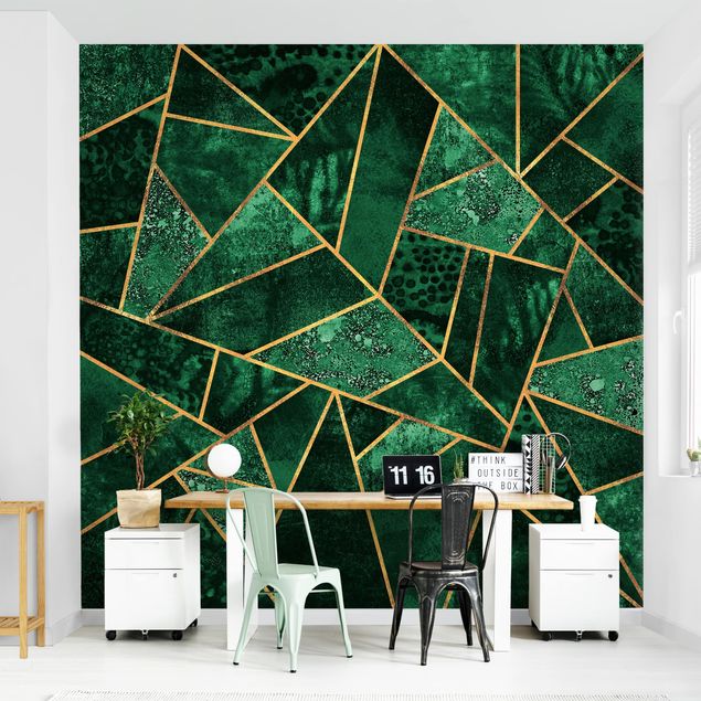 Papel pintado con patrones Dark Emerald With Gold