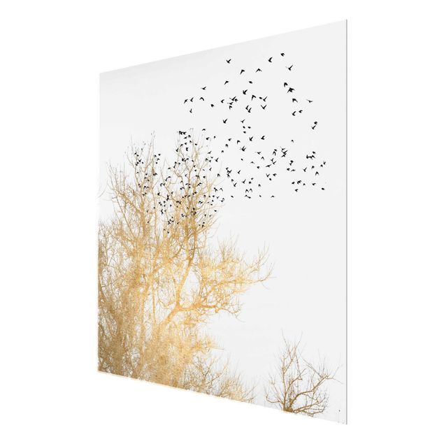 Reproducciónes de cuadros Flock Of Birds In Front Of Golden Tree