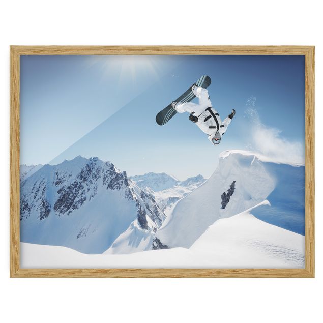 Pósters enmarcados de paisajes Flying Snowboarder