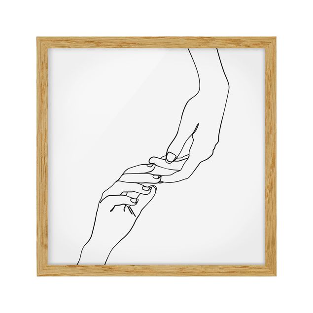 Pósters enmarcados en blanco y negro Line Art Hands Touching Black And White