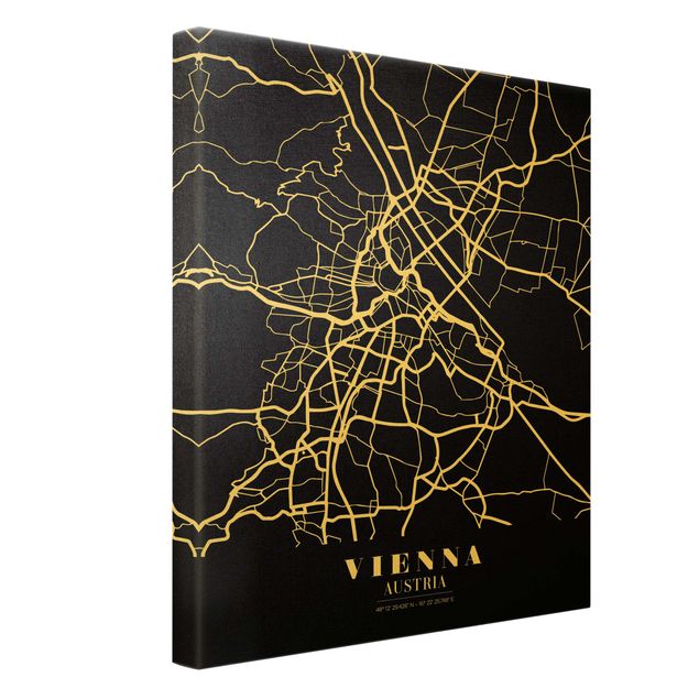 Lienzos decorativos Vienna City Map - Classic Black