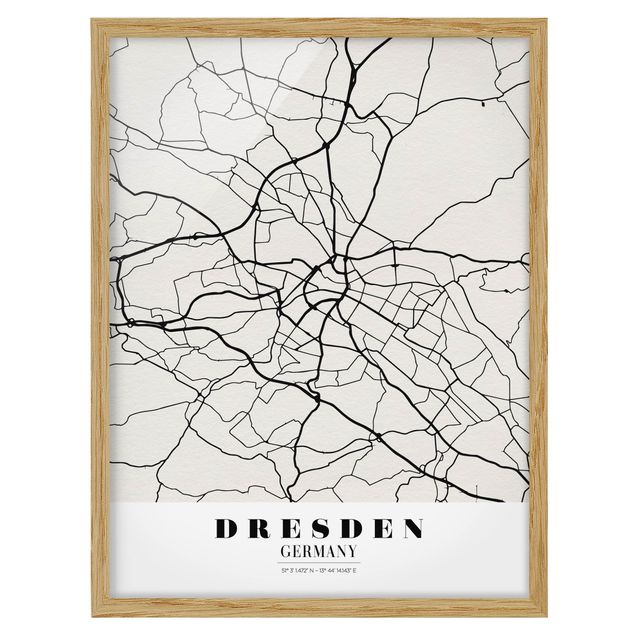Pósters enmarcados con frases Dresden City Map - Classical