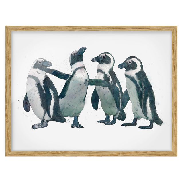 Pósters enmarcados de animales Illustration Penguins Black And White Watercolour