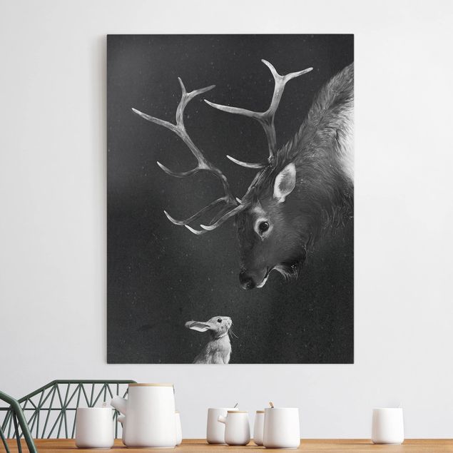 Cuadro negro Illustration Deer And Rabbit Black And White Drawing