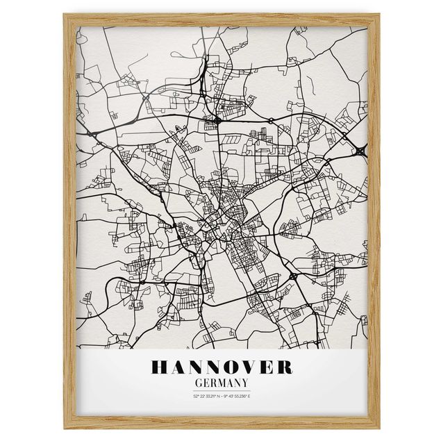 Pósters enmarcados con frases Hannover City Map - Classic