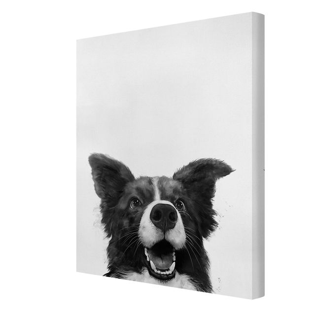 Lienzos de cuadros famosos Illustration Dog Border Collie Black And White Painting