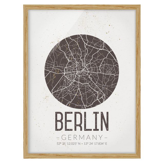 Pósters enmarcados con frases City Map Berlin - Retro