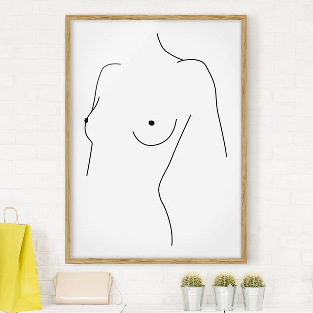 Decoración de cocinas Line Art Nude Bust Woman Black And White