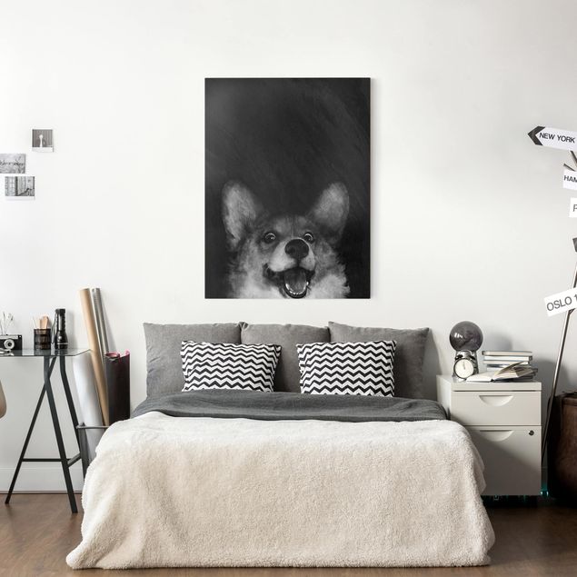 Lienzos de perros Illustration Dog Corgi Paintig Black And White