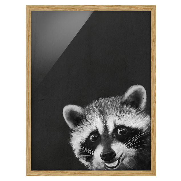 Pósters enmarcados de animales Illustration Racoon Black And White Painting