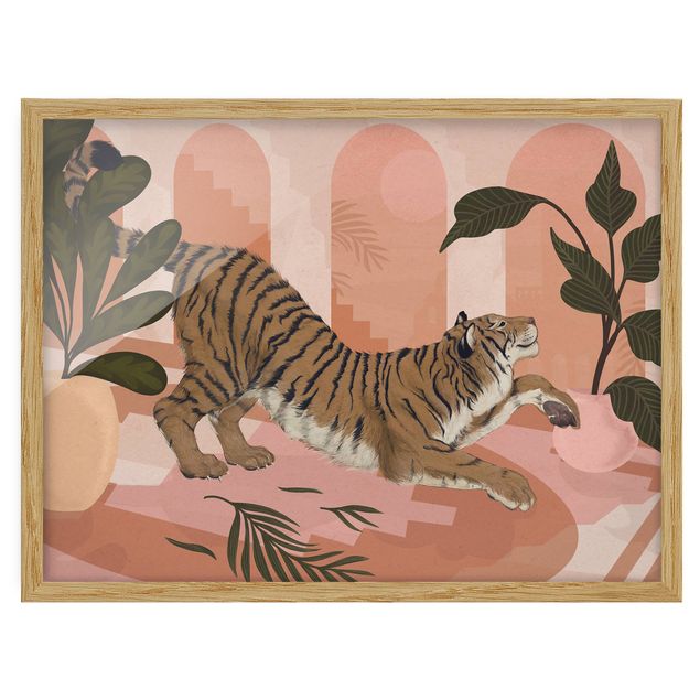 Cuadros famosos Illustration Tiger In Pastel Pink Painting
