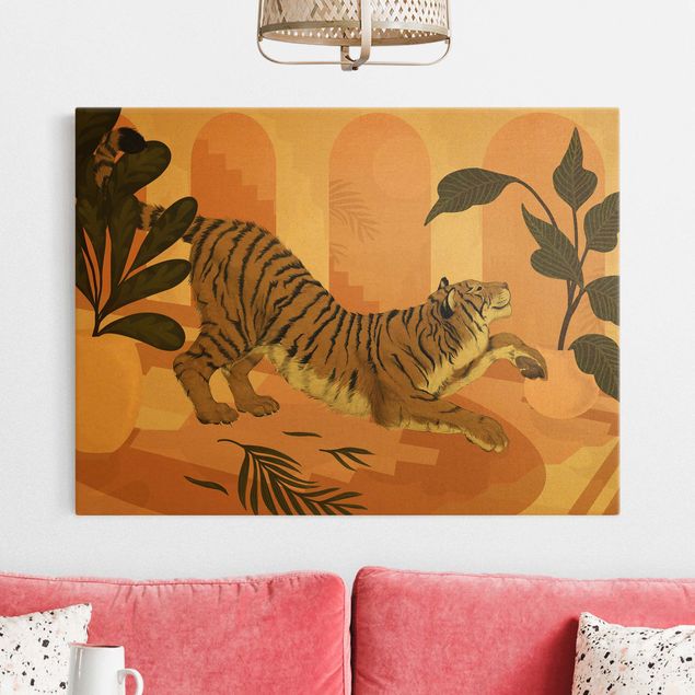 Lienzos de cuadros famosos Illustration Tiger In Pastel Pink Painting