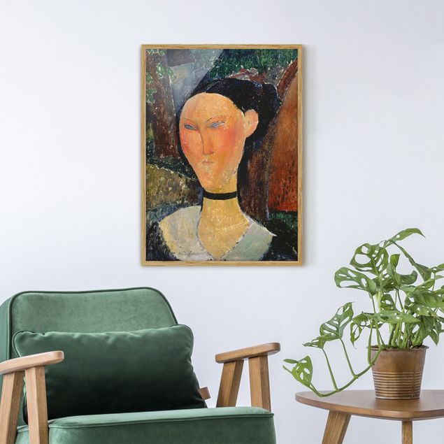 Pósters enmarcados de cuadros famosos Amedeo Modigliani - Woman with a velvet Neckband