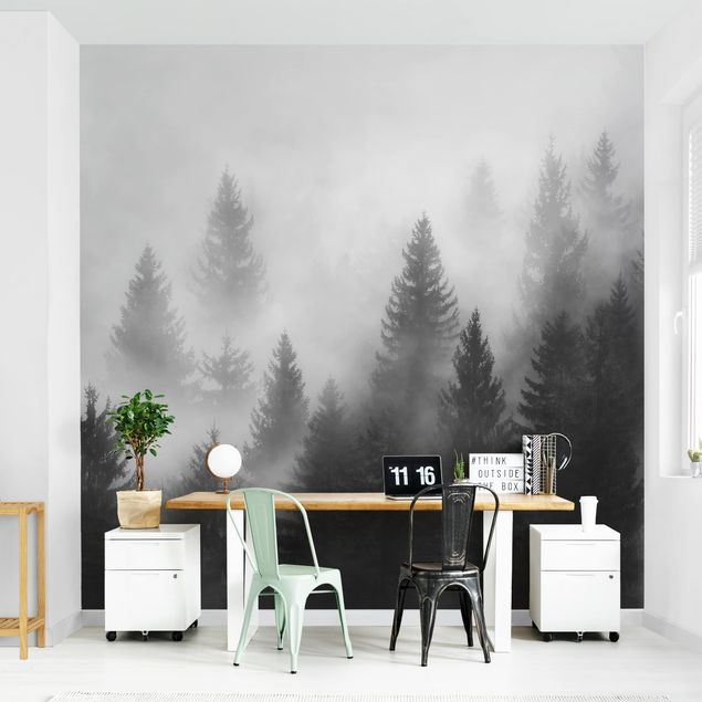 Decoración en la cocina Coniferous Forest In The Fog Black And White