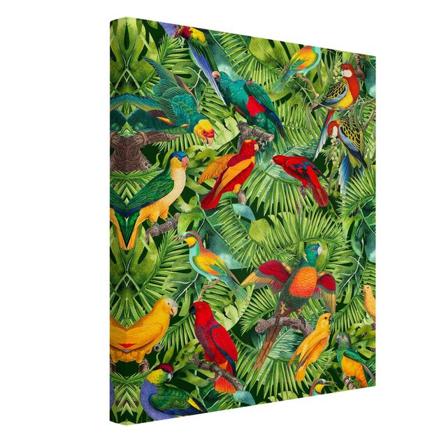 Cuadros en lienzo de flores Colourful Collage - Parrots In The Jungle