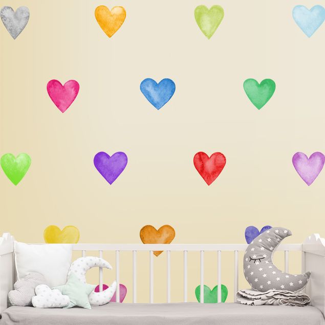 Vinilos de pared amor 35 Watercolour Hearts Different Colours